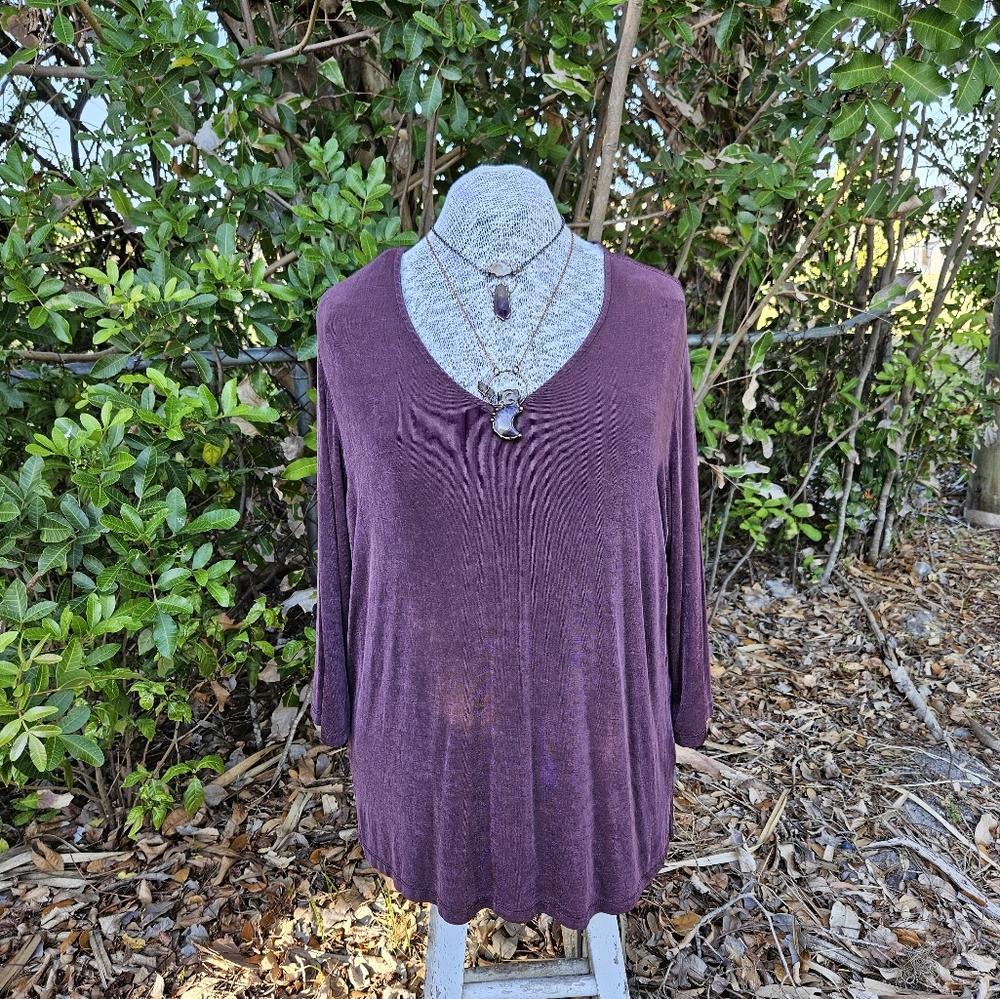 Vintage 90s Flouncy Slinky Flowy Dusty Puprle Long Sleeved Blouse Top 1X